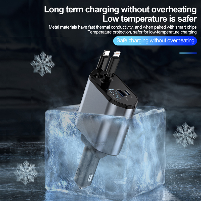 Digital display Super Fast Charger Flash 120W Car Charger 4-in-1 Retractable Cable Multi-port Charge LS 15/M
