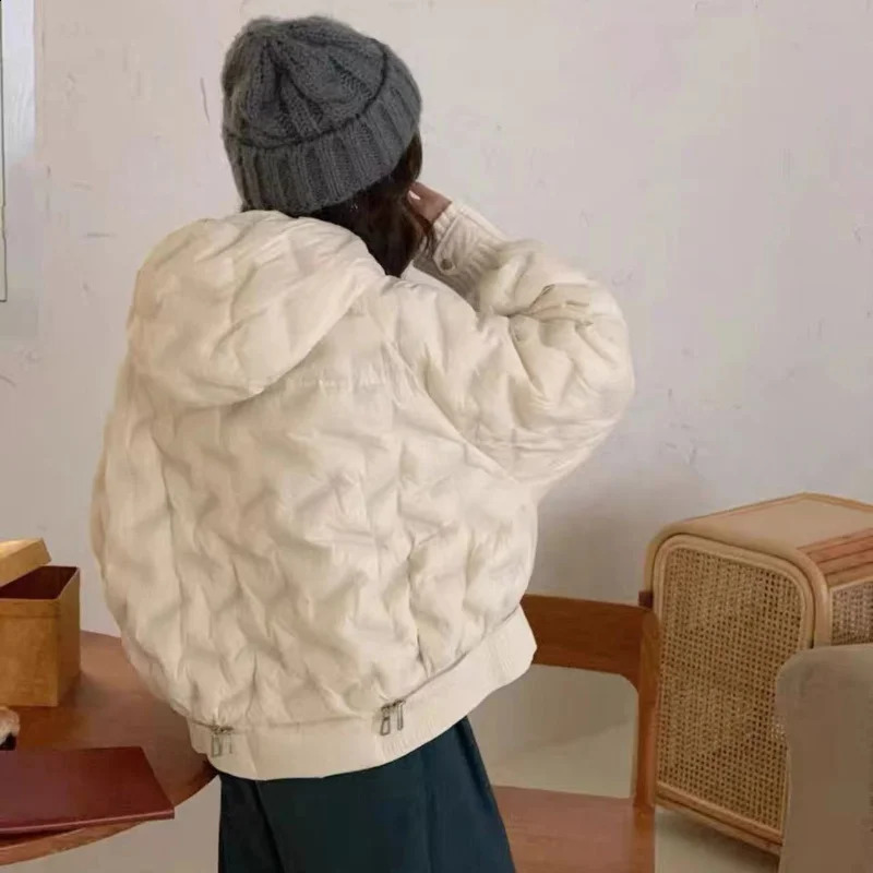 Short winter jacket womens bedding jacket hooded apron Parka loose warm jacket casual windproof jacket 240926