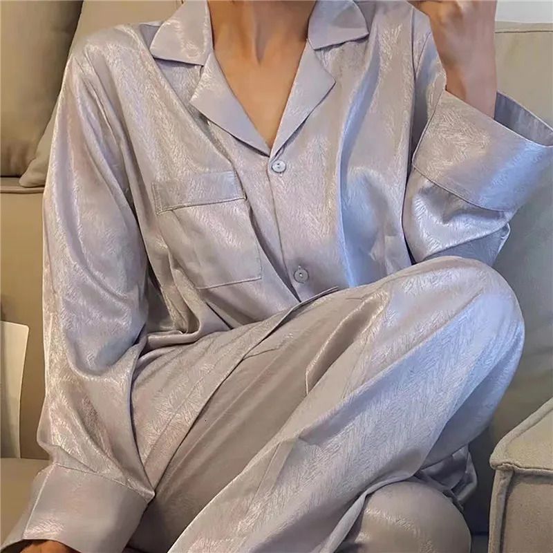 Women Satin Pyjamas Set French Solid Color Silk Sleepwear Pajamas summer Two Piece Set Home Wear Nightwear Comfortable Pyjamas 240930