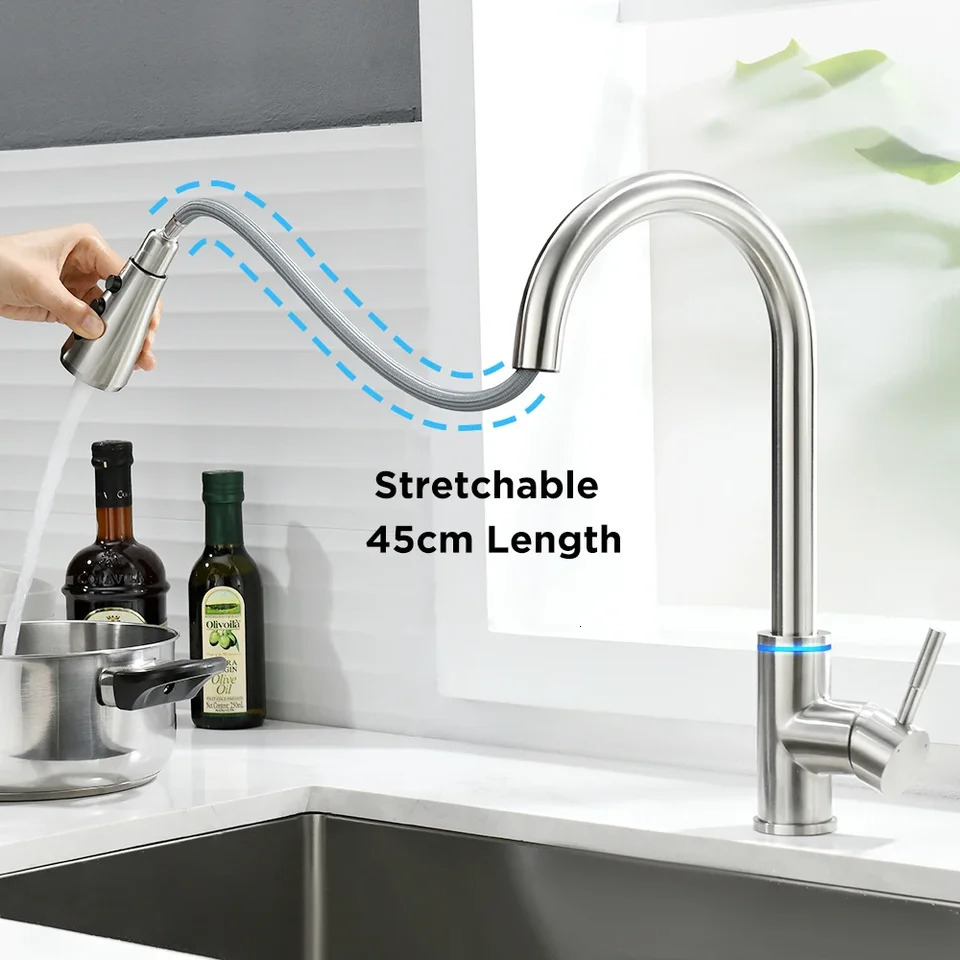 Intelligent touch stainless steel kitchen LED faucet crane for sensor kitchen faucet sink rotation touch faucet mixer faucet 240929