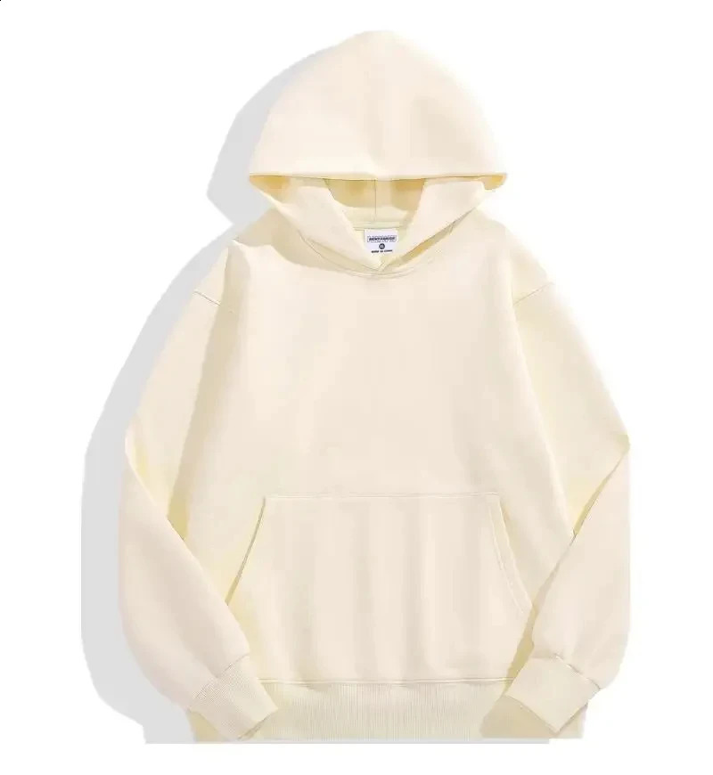 500GSM Heavy Weight Fashion Mens Hoodies Autumn Winter Casual Thick Cotton Top Solid Color Sweatshirt Male 240919