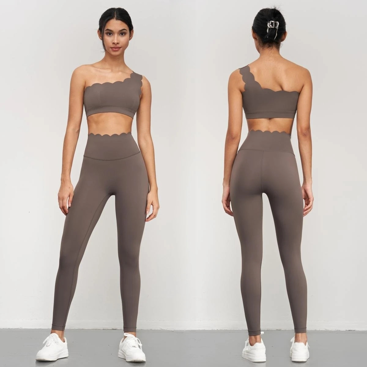 Lycra Sports Bra for Women Seamless Shock-proof Fixed Cup Gym Workout Tops Lotus Arc Single Shoulder Yoga Tops Push-up Bras Vest 240923