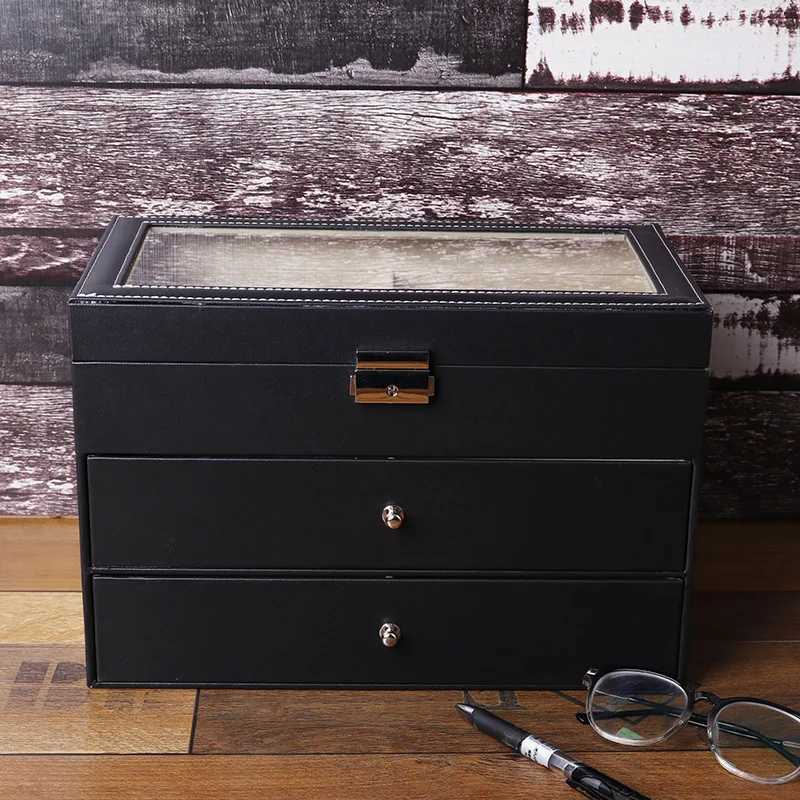 18 grid three-layer PU leather storage box jewelry Sunes glasses display organizer cash box gift box Y240930