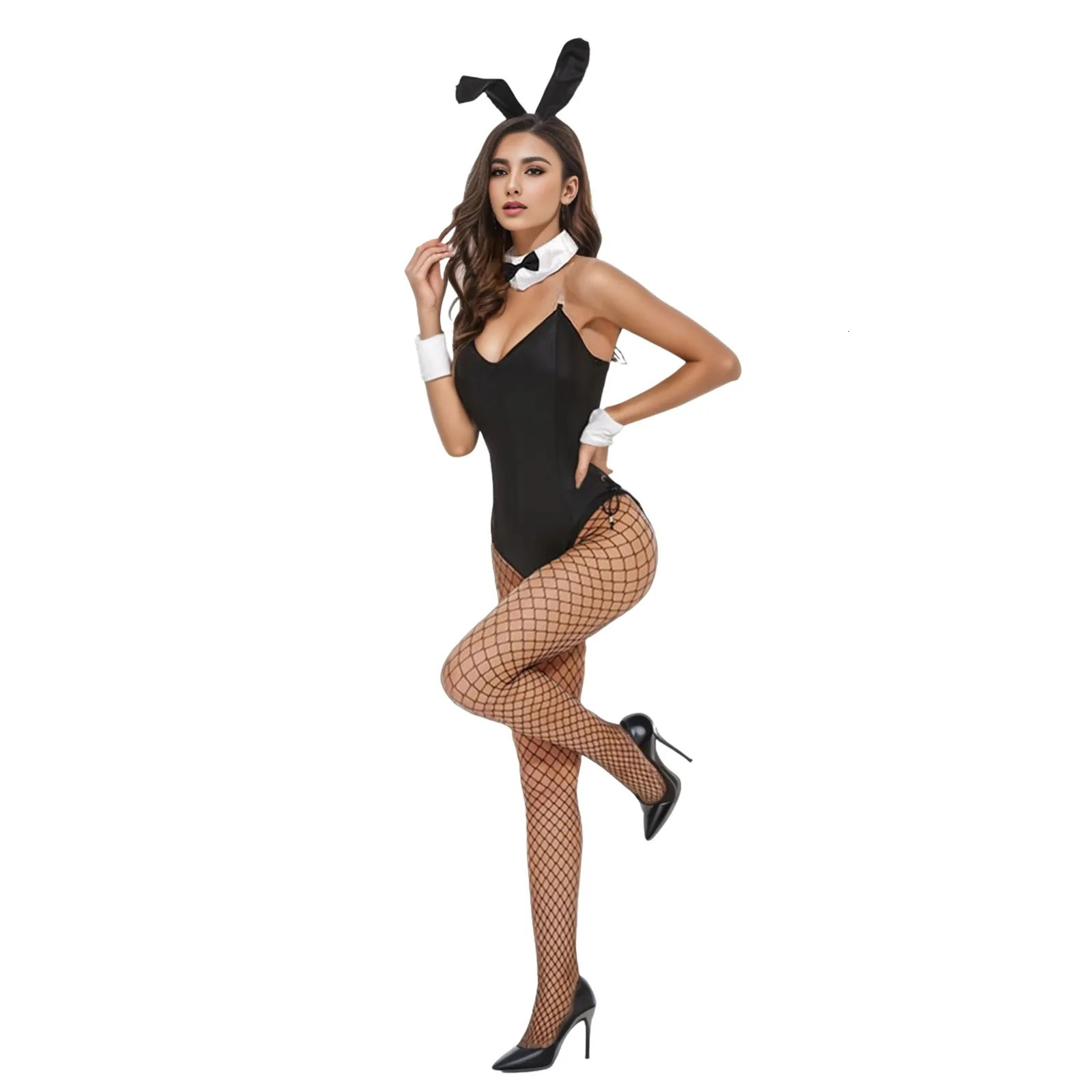 Womens Rabbit Girl Set Anime Halloween Costume Cosplay Tight Clothes Headband Long Socks Nightclub Club Party 240930