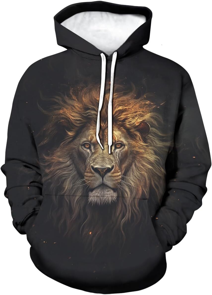 Hoodie for Mens Womens Retro Psychedelic Lion King Graphic Hoodies Animal Lion Roar Hooded Sweatshirts Pullover Graphic Hoodies sweatshirt