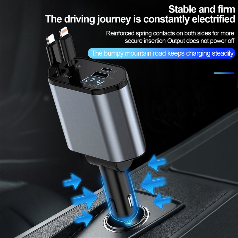 Digital display Super Fast Charger Flash 120W Car Charger 4-in-1 Retractable Cable Multi-port Charge LS 15/M