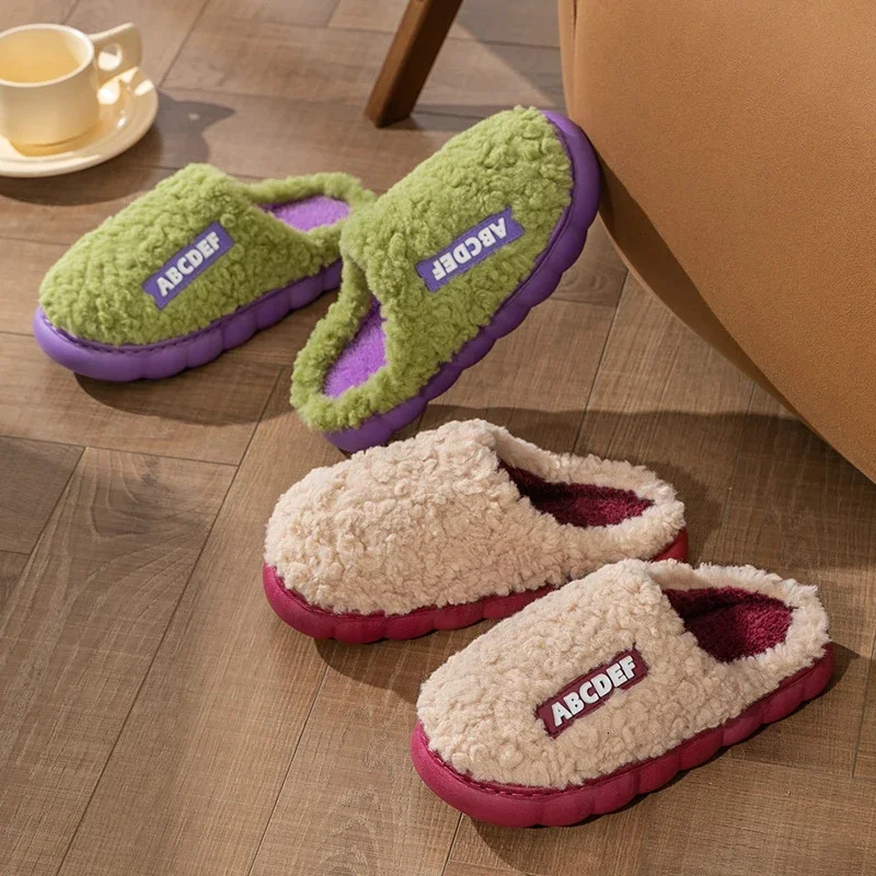 2024 New Trend Winter Couple Indoor Non-slip Mule For Men Women Flip ps Warm Fluffy Slippers Home Slides Casual Cotton Shoes