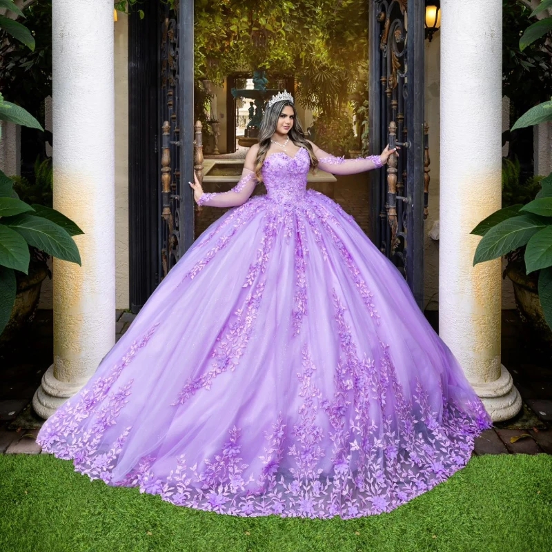 Lavender Quinceanera Dresses Ball Gown Off the Shoulder Applique Lace Tull Party Birthday Dress Vestidos De 15 Anos Sweet 16 Dress