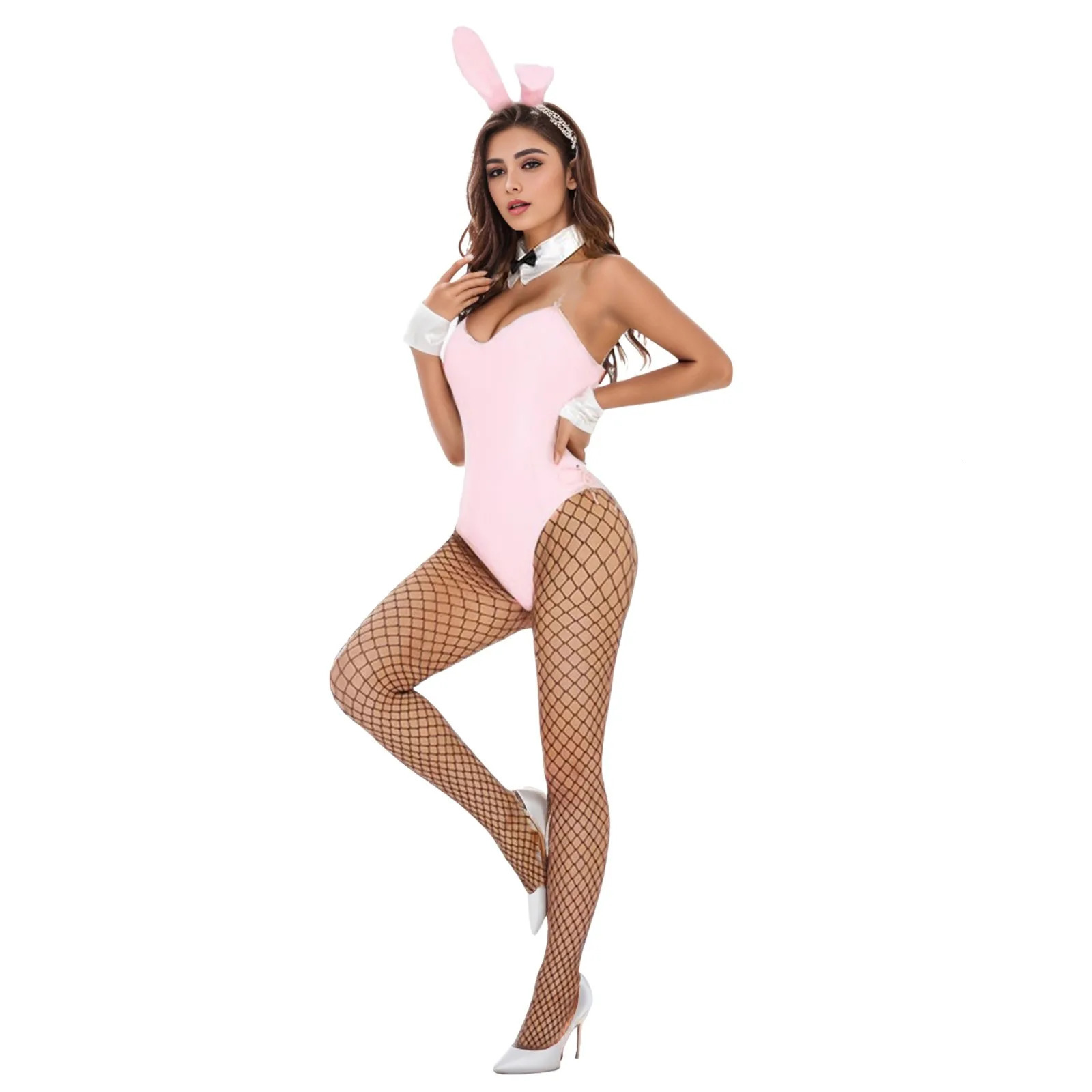 Womens Rabbit Girl Set Anime Halloween Costume Cosplay Tight Clothes Headband Long Socks Nightclub Club Party 240930