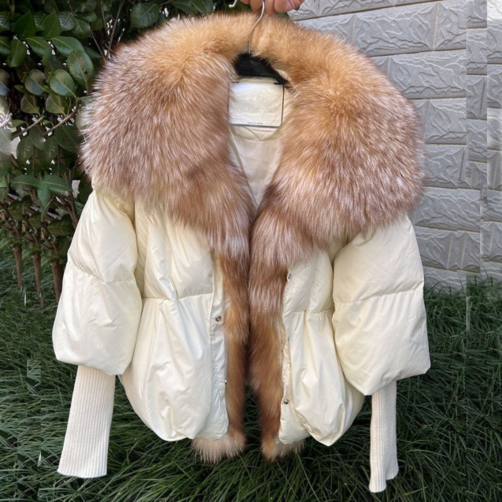 2024 Fashion Autumn Winter Real Fox Fur Collar Thick Women Warm Duck Down Jacket Outerwear New Female Coat