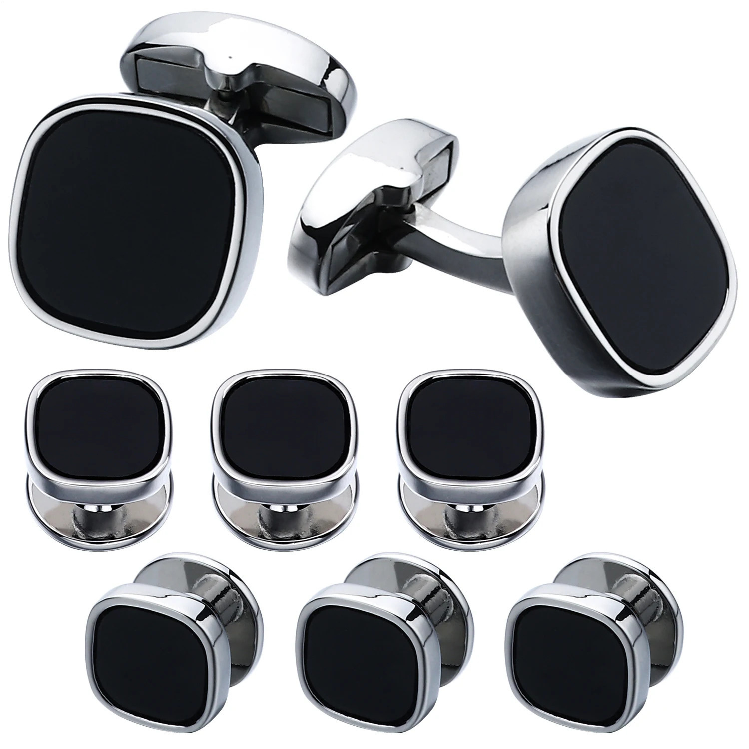 HAWSON Cufflinks and Studs for MenFashion Black Stone Cufflinks and tuxedo shirt Studs Set-Party for men Accessories Gift 240921