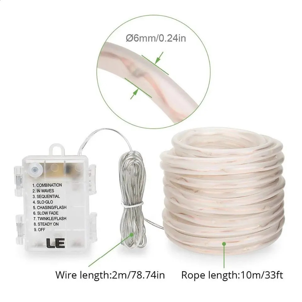 Years Garden LED Tube Light Rope Fairy Waterproof Battery Powered 150 Used for Indoor and Outdoor Christmas Decoration 240929