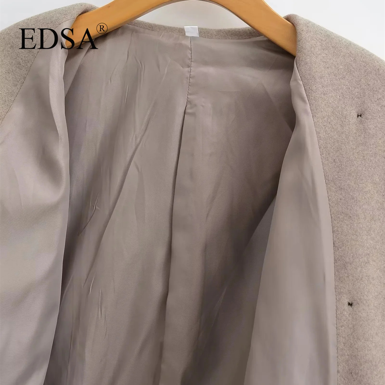 EDSA womens solid color wool jacket doublelayer long sleeved loose suitable for office turtle neck half season 240924