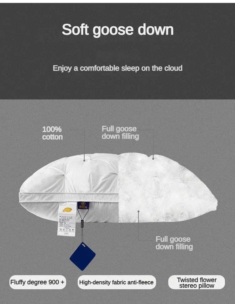 2025 new 95% Goose Down White Cotton Cover Rectangular Bedroom 5-star Hotel Low Medium High Sleep Pillow Y240930