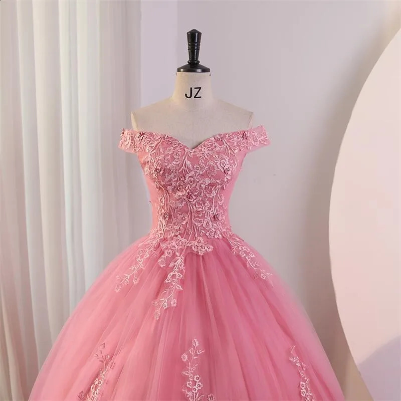 Gloria Pink Quinceanera Dresses Sweet Flower Party Dress Lace Ball Gown Real Po Prom Boho Vestidos