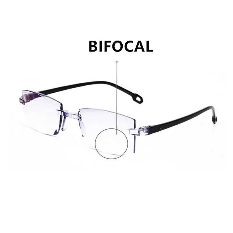 Men Women Rimless Reading Glasses Bifocal Far Near Anti Blue Light Magnification Eyewear Presbyopic Glasses Diopter +150 TR90XJ240907