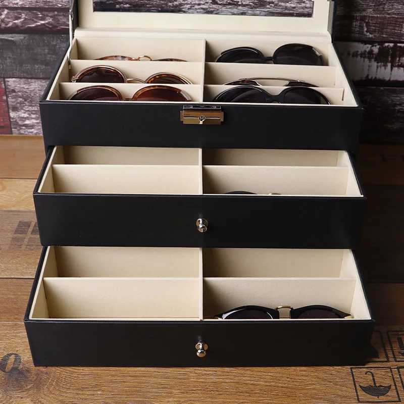 18 grid three-layer PU leather storage box jewelry Sunes glasses display organizer cash box gift box Y240930
