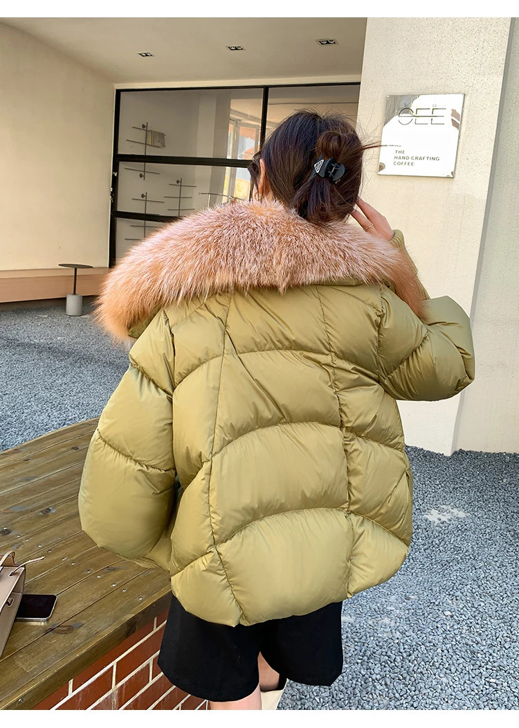 Women's 2024 Warm 90% Goose Down Jacket W/ True Fox Fur Collar -20F Thickened B3