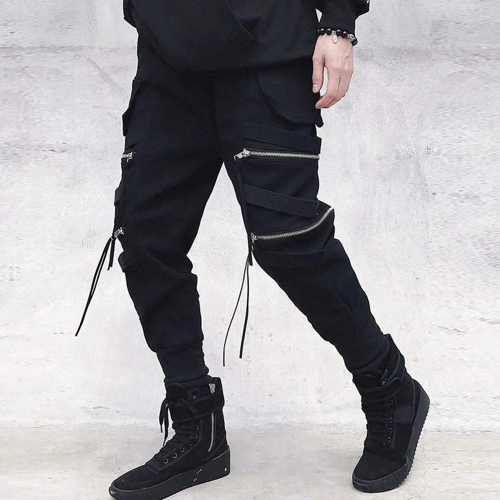 Cargo Pants Hip Hop Joggers Men Loose Harem Multipocket Ribbon Mens Trousers Casual Streetwear Sport for 240910