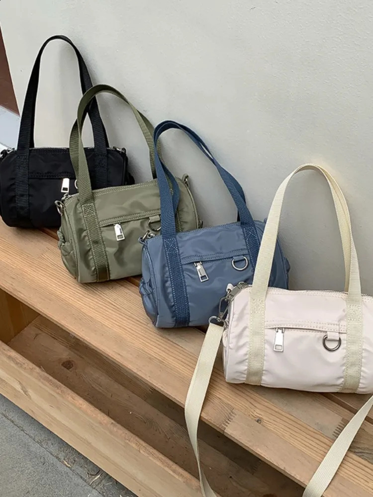 Casual Small Handbags For Women Solid Color Nylon Versatile Cylindrical Bag Shoulder Bags Korean Simple Crossbody Bag 240924