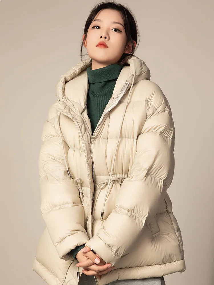 Winter Jacket Womens Ultra Thin Hoodie Warm Thick Long Puff Coat Womens Casual White Duck Down Jacket Parkas 240926