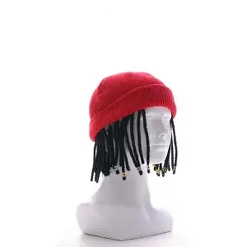 Reggae Rap Cold Hat Mens Hip Hop Knitted Hat Fear Hat Mens Lock Wig Zipper Fashion Punk Beanies Mens 240924