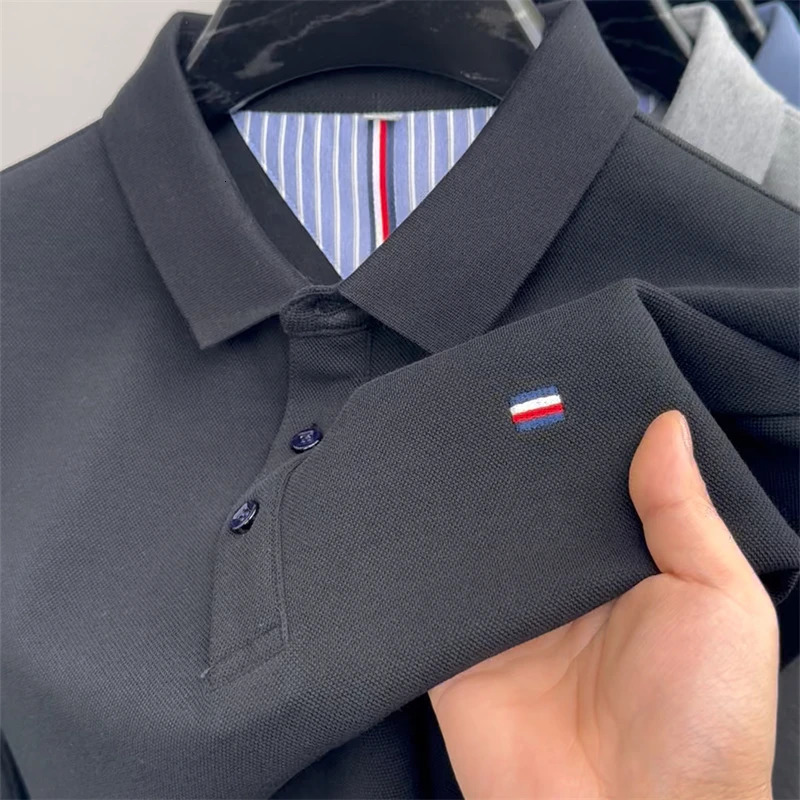 High end summer mens embroidered short sleeved cotton polo shirt business casual lapel Tshirt 240930