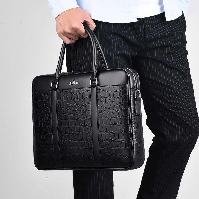 Oyier Men's Bag Fashion Business Briefcase Men Crocodile Pattern Leather Handbag For 14Inch Laptop Casual Shoulder Bags