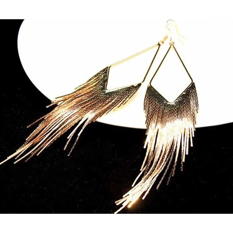 Fashion Gold Color Long Tassel Earrings Jewelry Vintage Metal Statement Fringe Earrings Charm Drop Dangle Big Earing for WomenX240928
