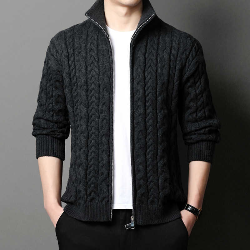 Mens threaded knitted sweater jacket trendy casual loose outer sweater autumn and winter solid color knitted cardiganXJ240930 - view 3