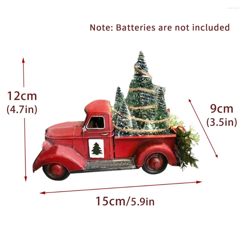 Christmas Decorations Red Truck Automobile Car With Lights Boy Resin Ornament Craft Waterproof Garden Yard Tree Decoration Home Decor