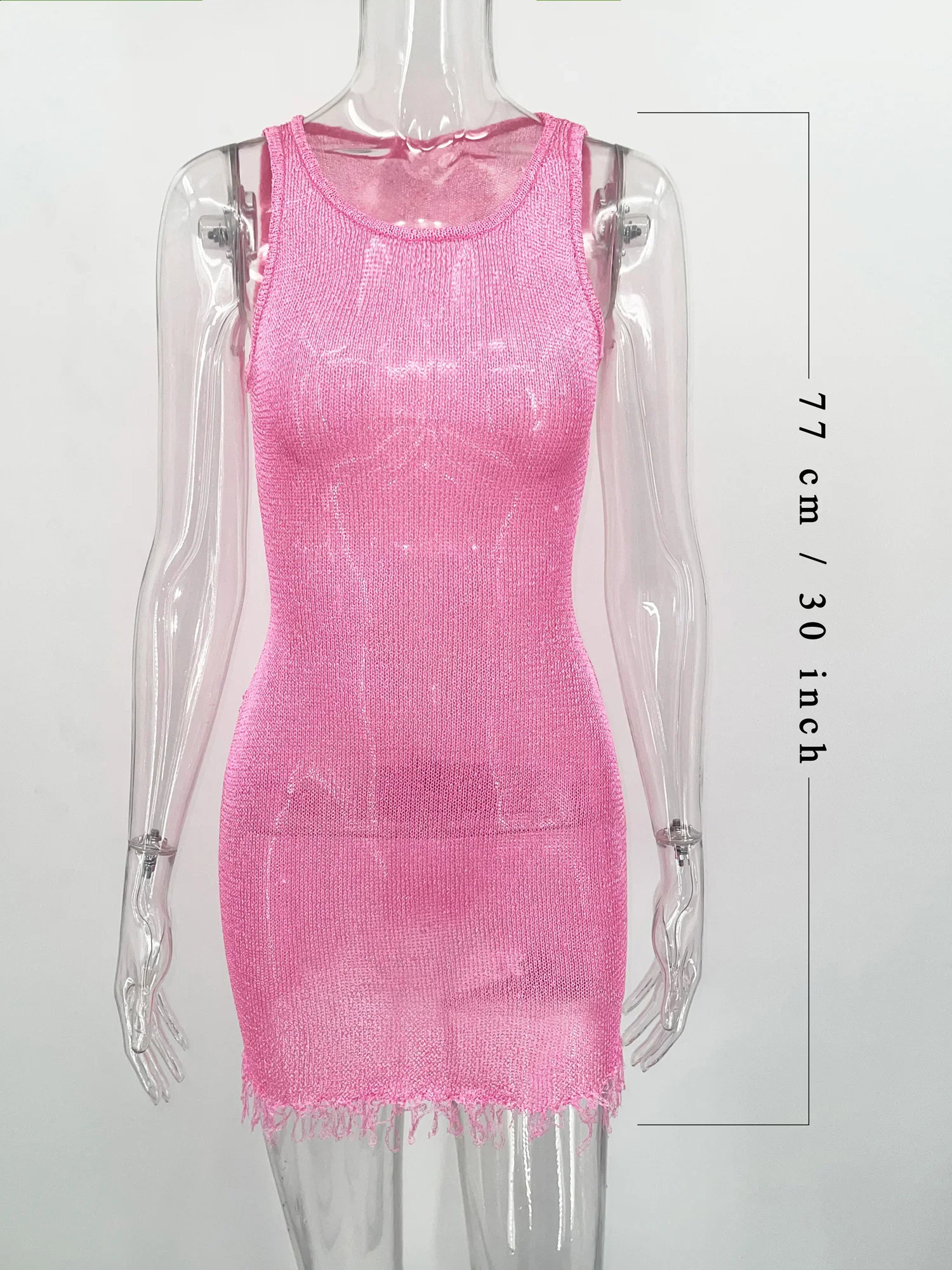 Tossy Fashion SeeThrough Sexy Mini Dress Tassel Slim Sleeveless Patchwork Hollow Out Female Party Summer 2024 240929