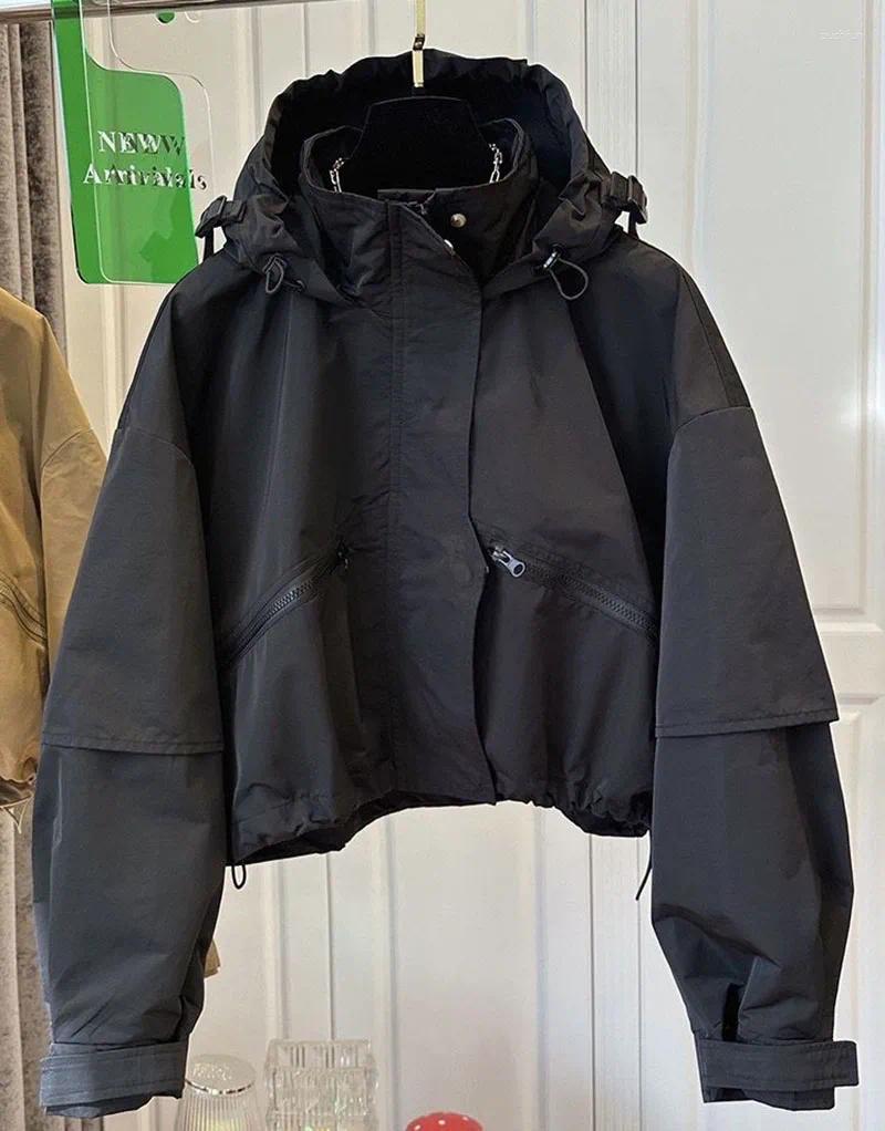 Women's Jackets Autumn Hooded Bomber Jacket Zipper Pocket Solid Baseball Female Casual Short Coat For Women Outwear