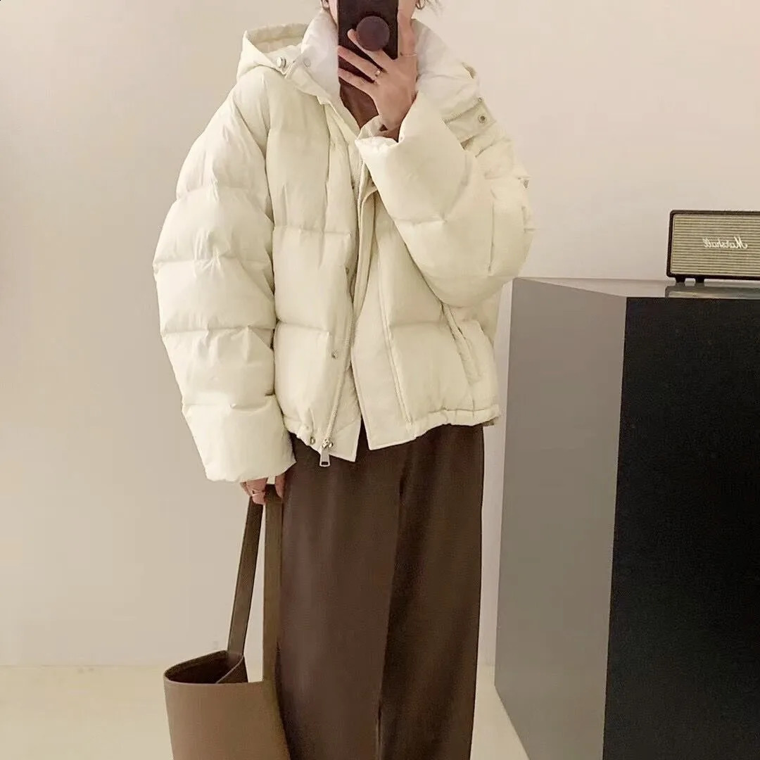 Womens winter coat autumn and winter styles white duck down jacket hooded jacket Korean version thick warm jacket 240926