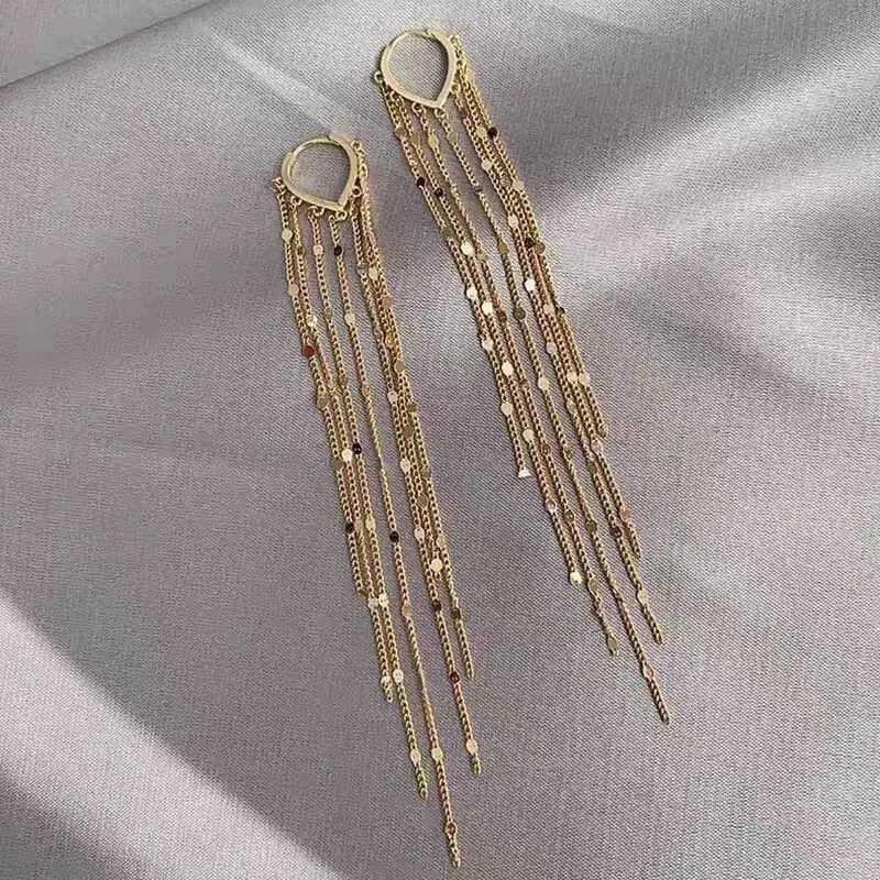 Korean Vintage Glossy Arc Bar Long Tassel Drop Earrings for Women Gold Color Geometric Fashion Jewelry Luxury Hanging PendientesX240928