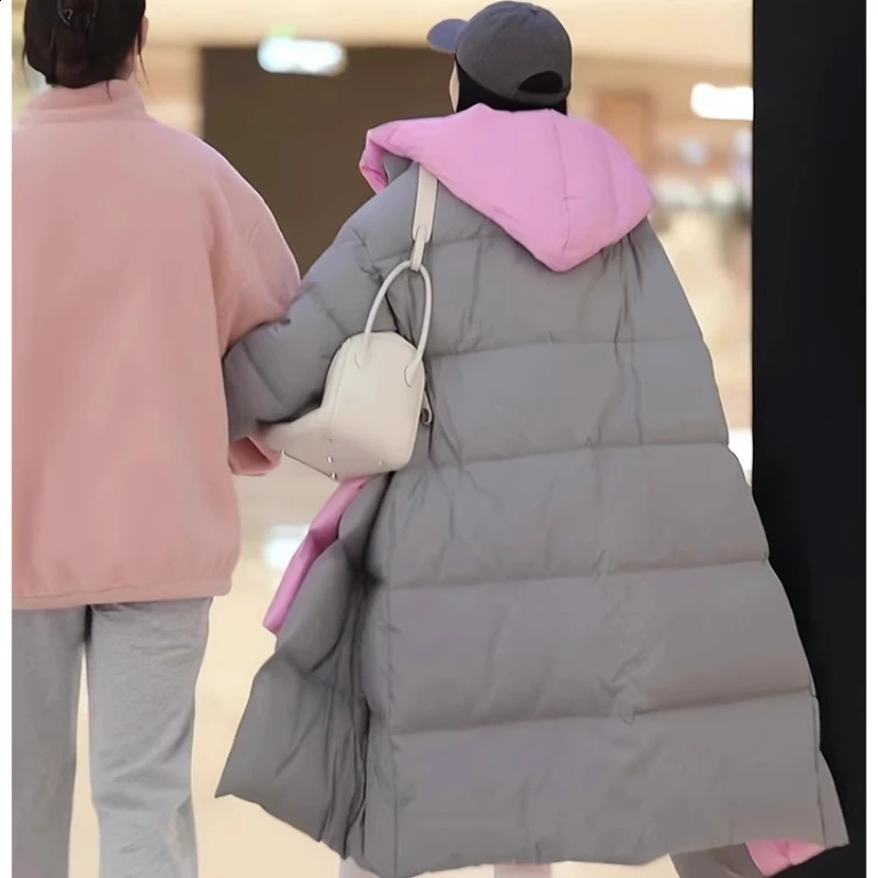 Winter womens long knee down jacket Winter womens warm jacket Parker jacket high-end hooded two-piece down jacket 240926