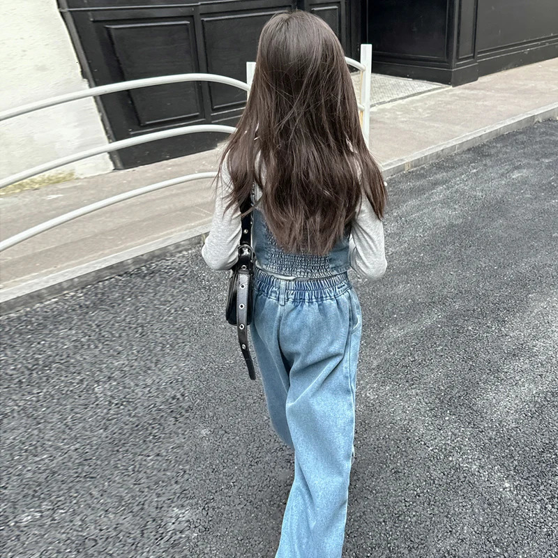 10 12 14 Chic Junior Kids Girls Cowboy Clothes SlingCotton T-shirtWide Leg Pants 3 pcs Teen Kids Clothes Childrens Jeans Set 240926