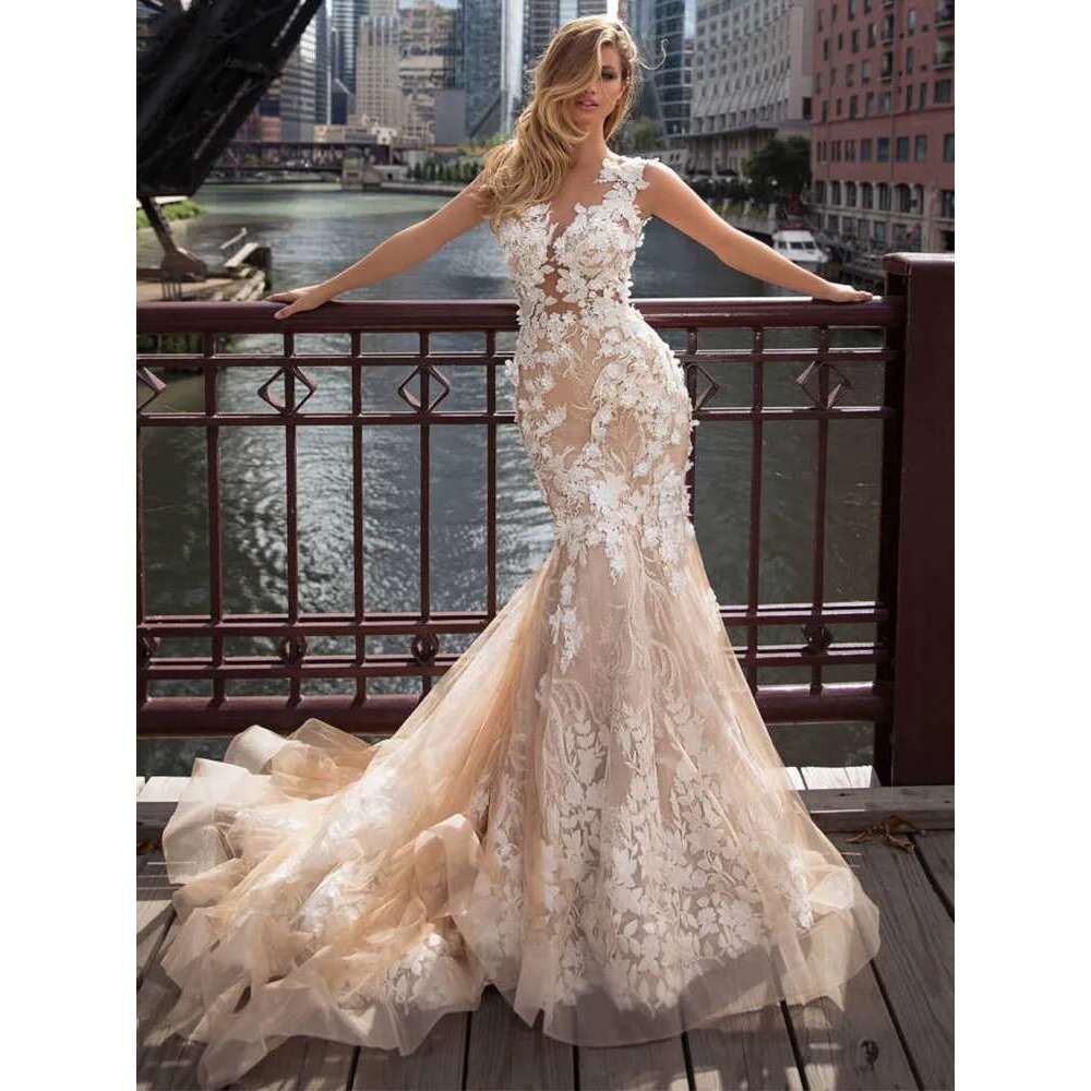 Exquisite Wedding Dresses Sleeveless Mermaid or Length Bridal Gowns Lace Appliques Sexy Robes Dressed From Novia 2024