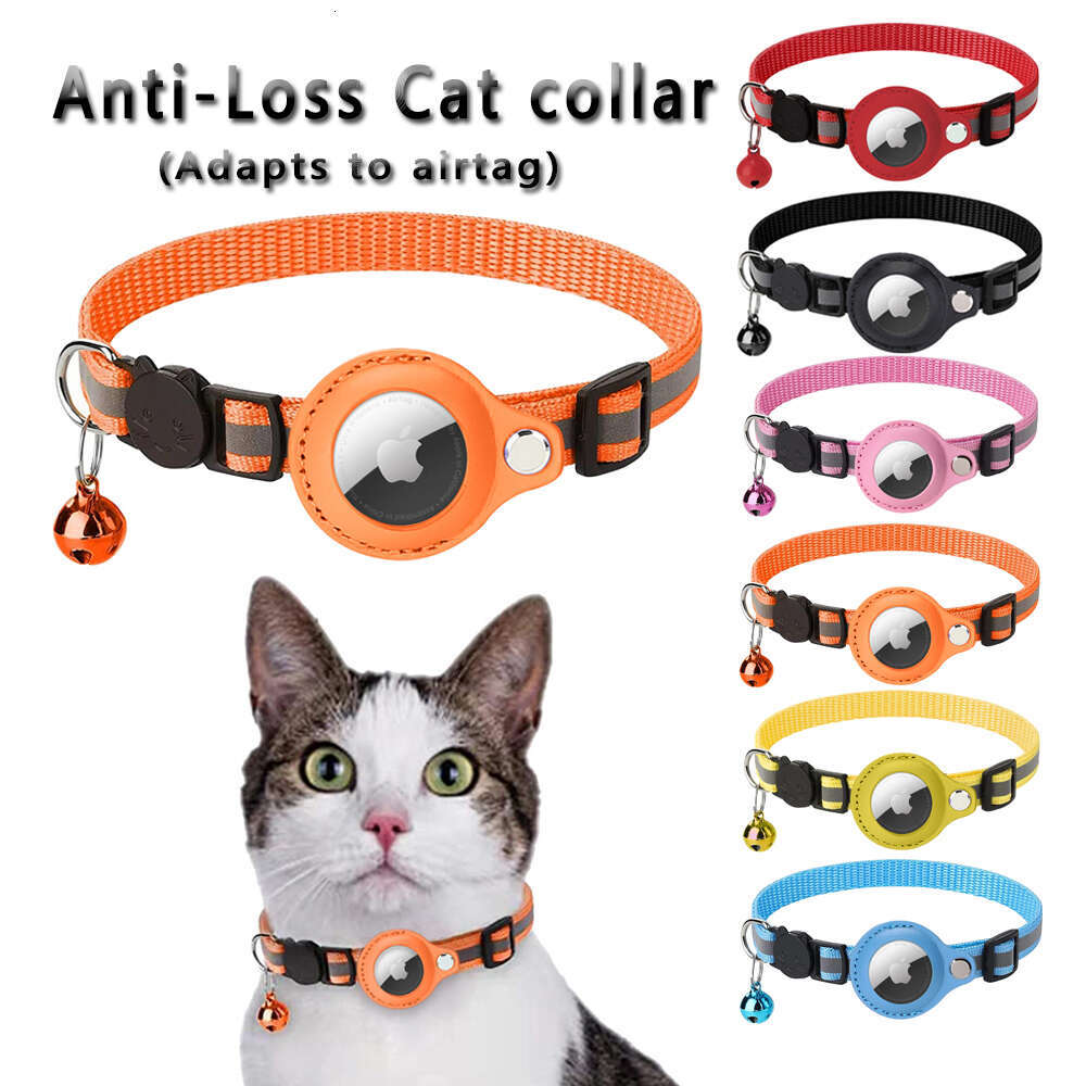 Hot Sale Adjustable Breakaway Buckle Reflective Anti-Loss Cat Collar With PU Airtag Holder