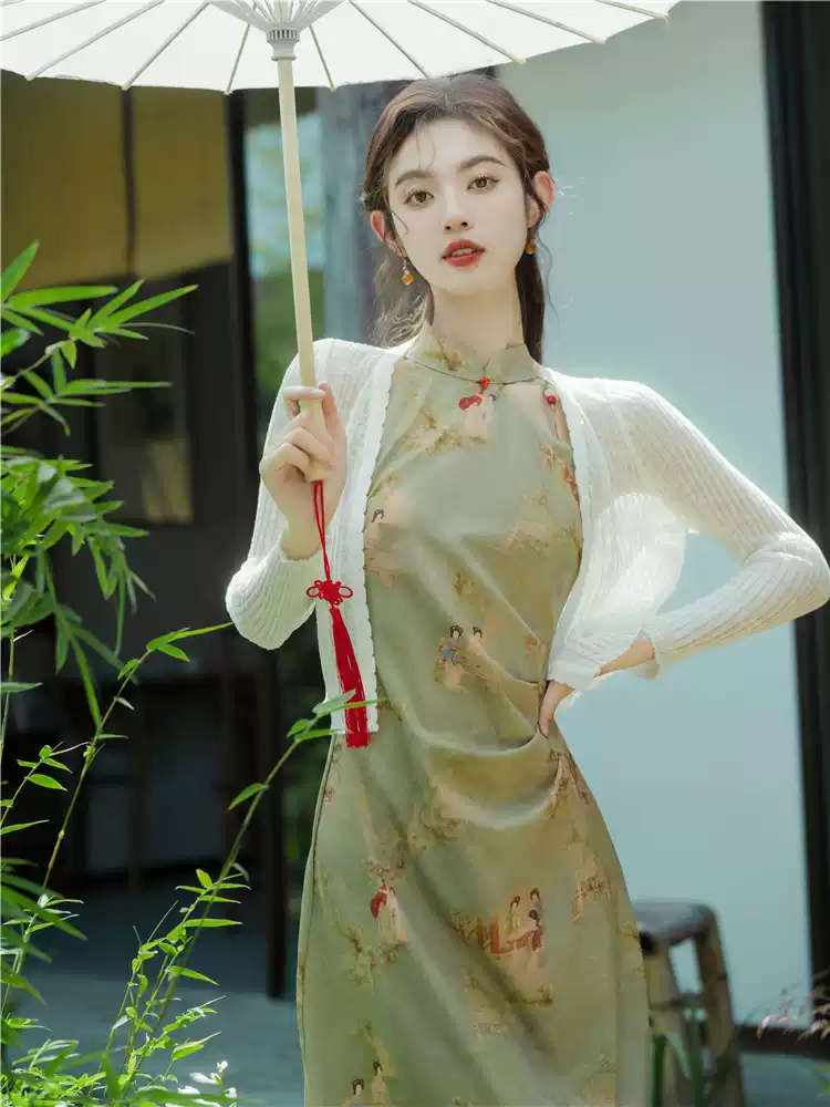 Summer Green Floral Hanfu-Inspired Sleeveless Cheongsam Dress for Women - New Chic Modern Chinese Style