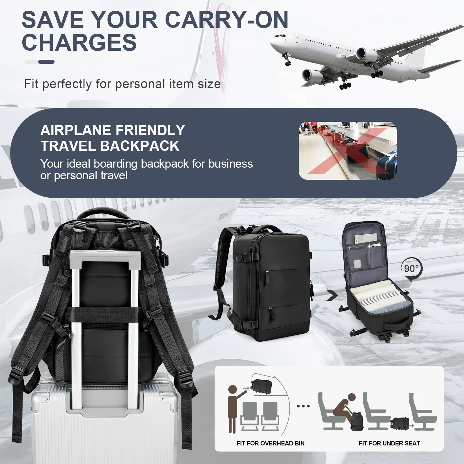 Mens Large Travel Backpack Ryanair 40x20x25 Cabin Bag for Women Airline Approved Waterproof Laptop Backpack Executive Work Bag 240924