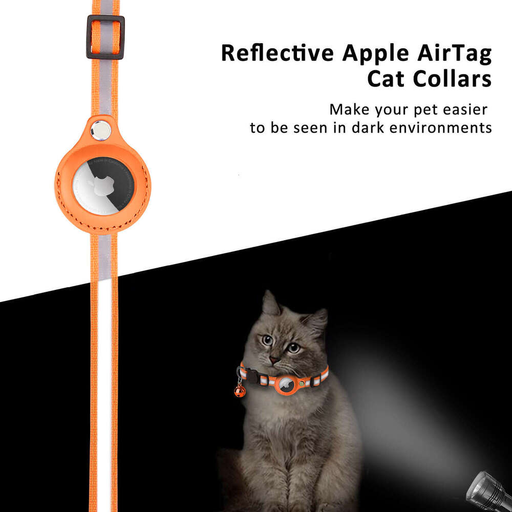 Hot Sale Adjustable Breakaway Buckle Reflective Anti-Loss Cat Collar With PU Airtag Holder