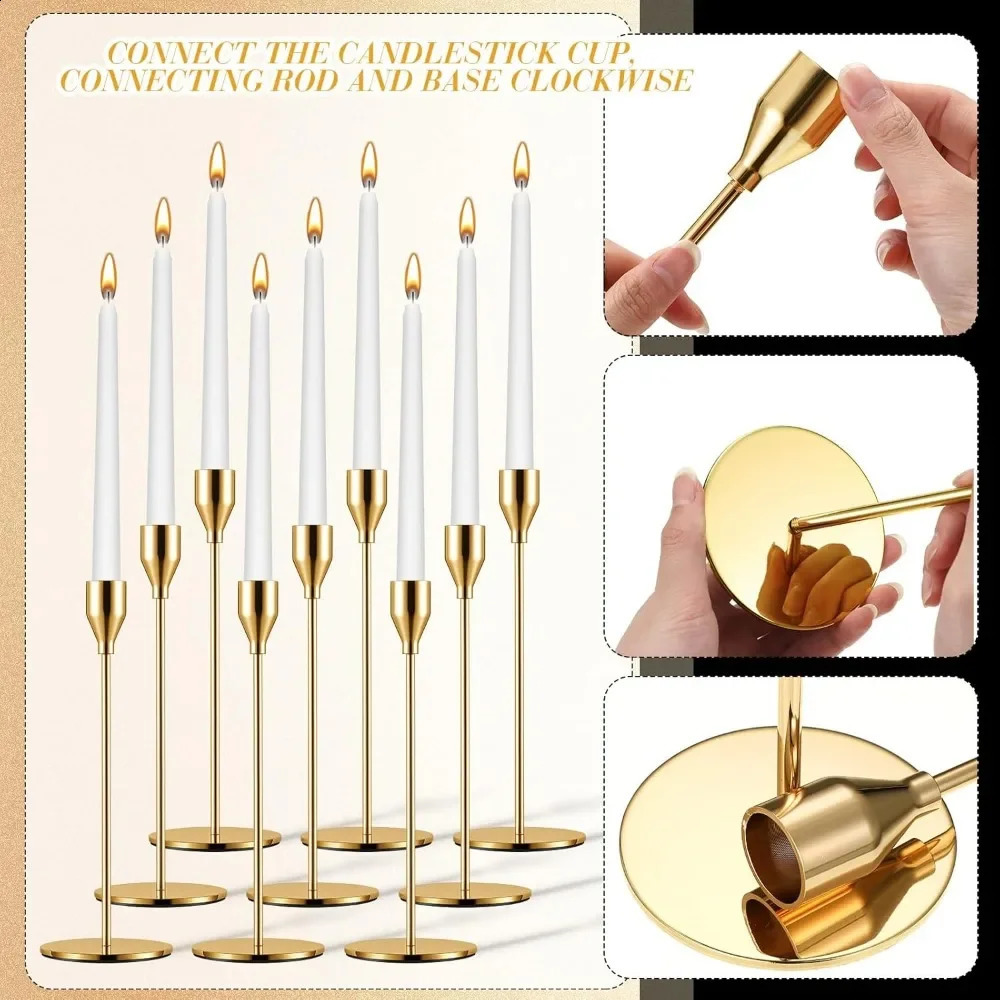 Candlestick Holders Bulk for Taper Metal Tall Candle Stick Stands Fit 079 in Thick CandleGold 24 Sets 240923