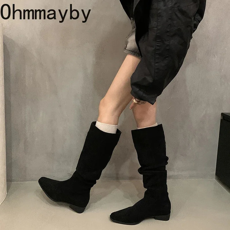 Vintage Women Knee High Boots Fashion Soft Leather Shoes Autumn Winter Thick Heel Ladies Knight Long Booties 241101