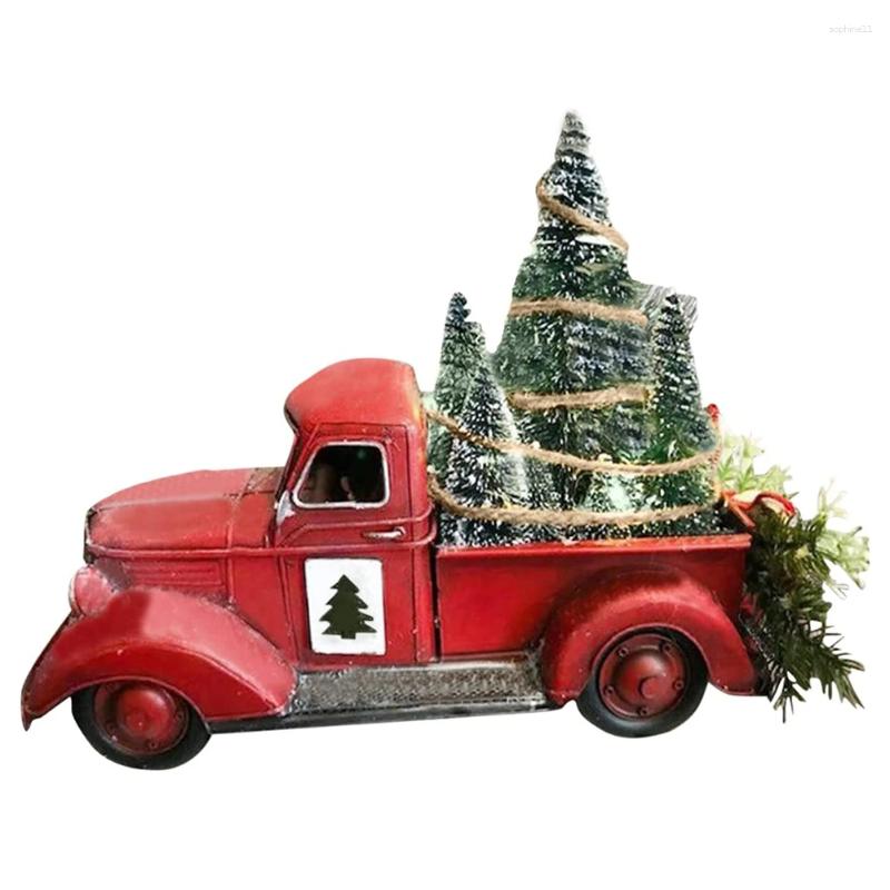 Christmas Decorations Red Truck Automobile Car With Lights Boy Resin Ornament Craft Waterproof Garden Yard Tree Decoration Home Decor