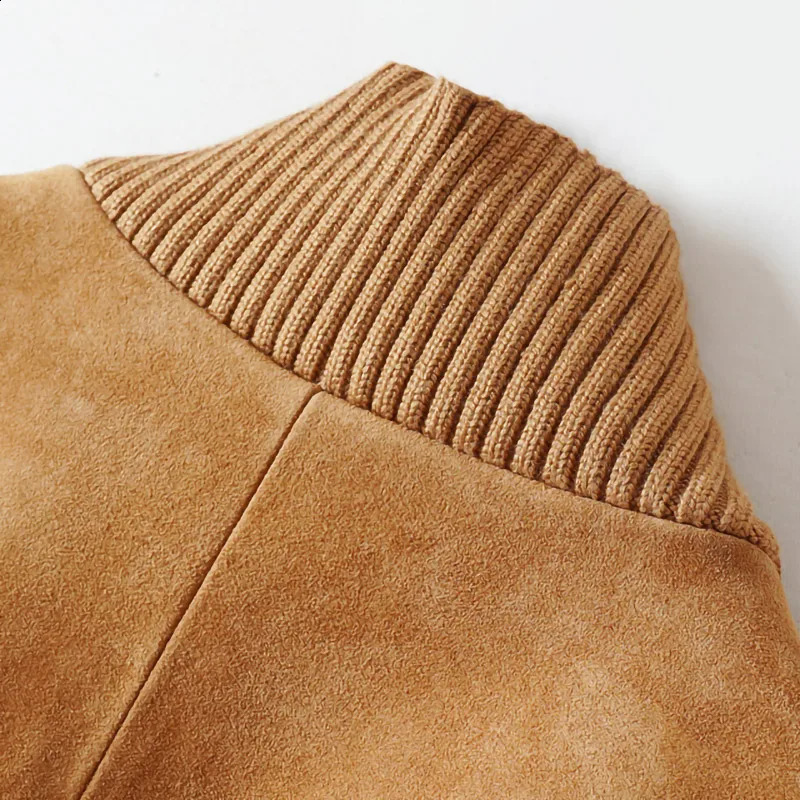 Women's Jackets Womens Real Leather Bomber Jacket Fashion Sheepskin Suede Leather Coat Elastic Waist 240919