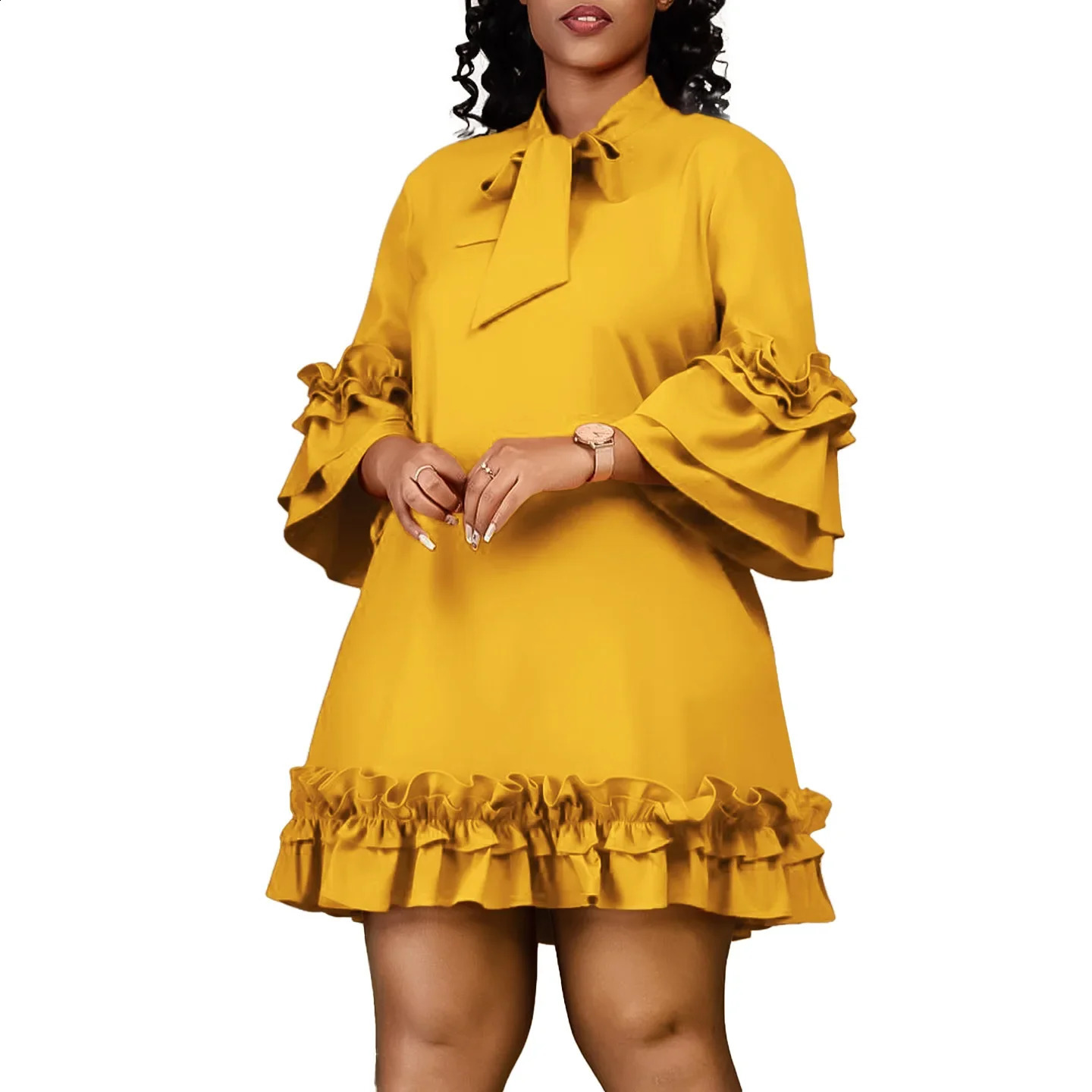 Elegant Ruffle Party Dres Solid Pleated Ruched Mini Evening Wedding Work Business Dress 240929