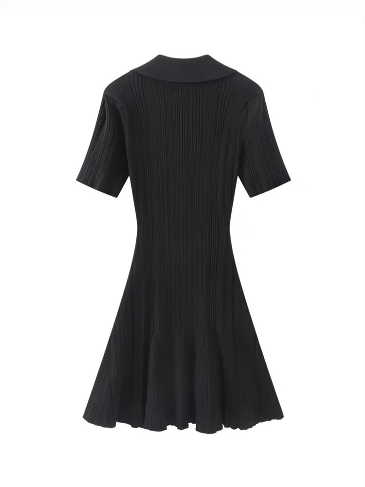 Summer Women;s Turn Down Collar Short Sleeve Knitted Dress Slim Fit A-line Diamond Buttons White Dress For Wmen C-050 240921