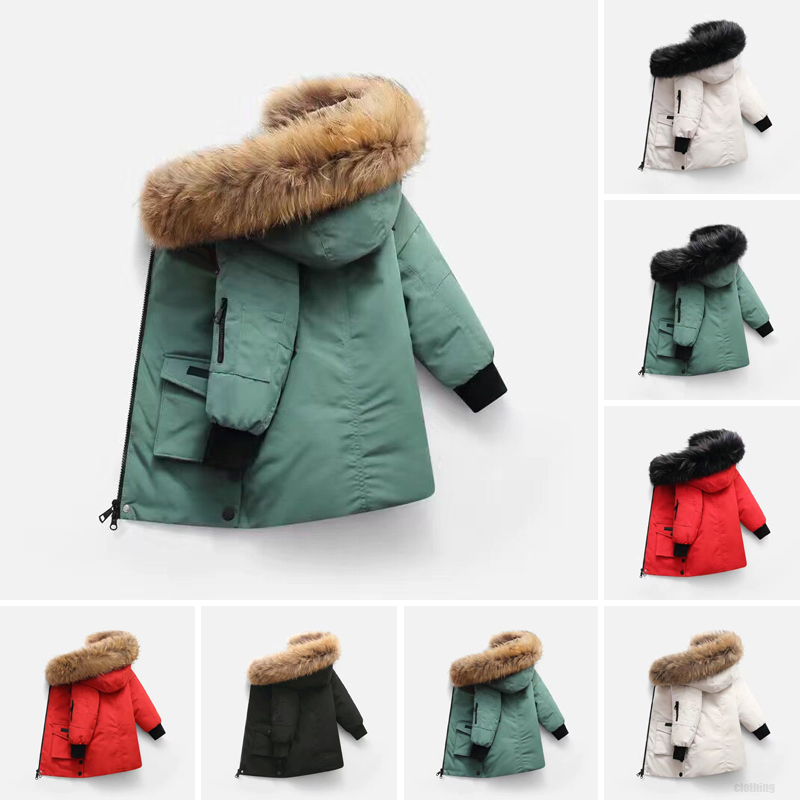 2024 Winter designer kids coat Down Jacket For Boys Real Raccoon Fur Thick Baby Outerwear Coats 2-12 boys jackets Years Kid Teenage Parka