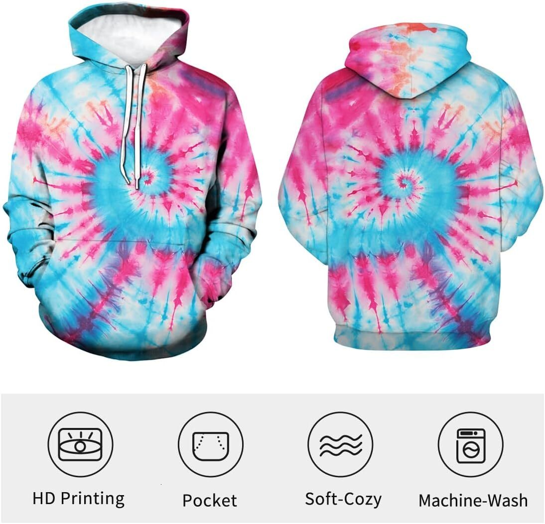 Hoodie for Mens Womens Mens Tie Dye Cool Graphic Hoodie Colorful Tie-Dye Aurora Galaxy Vortex Hoodies Sweatshirts Pullover Graphic Hoodies sweatshirt